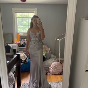 Elegant Silver Evening Gown